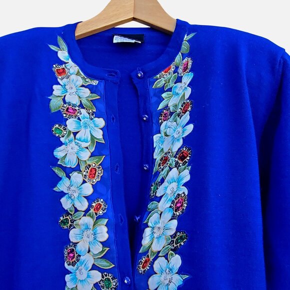 Diane Freis 80s Blue Purple Cardigan with Rhinestones L  XL  Volup Vintage NWOT - Picture 6 of 15